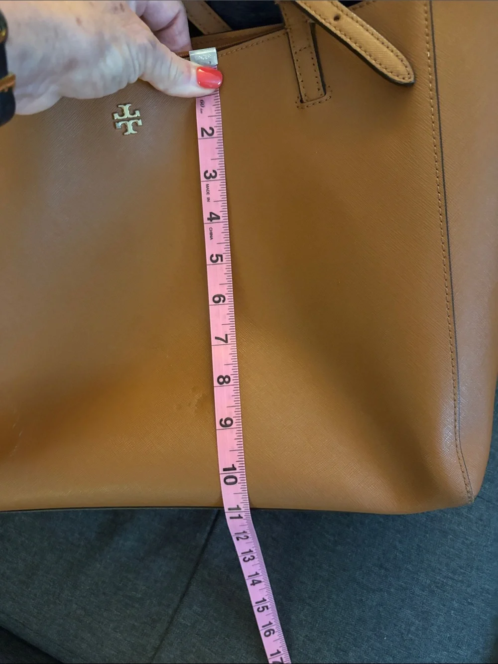 Tory Burch Tan Leather Double-Handle Tote with Gold Logo